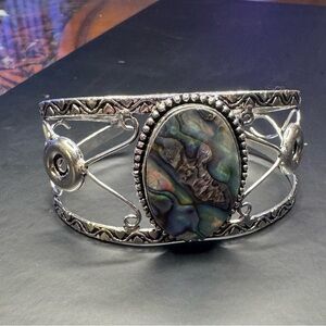 Huge Abalone Shell, 925 Silver Plated Bangle 6.5"